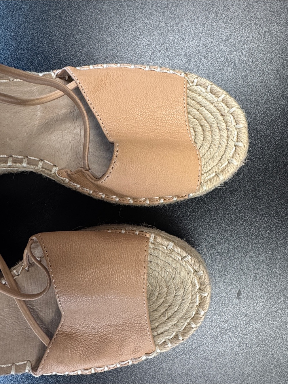 Eileen Fisher Tan Leather Espadrille Wedge Sandals - Picture 5 of 7